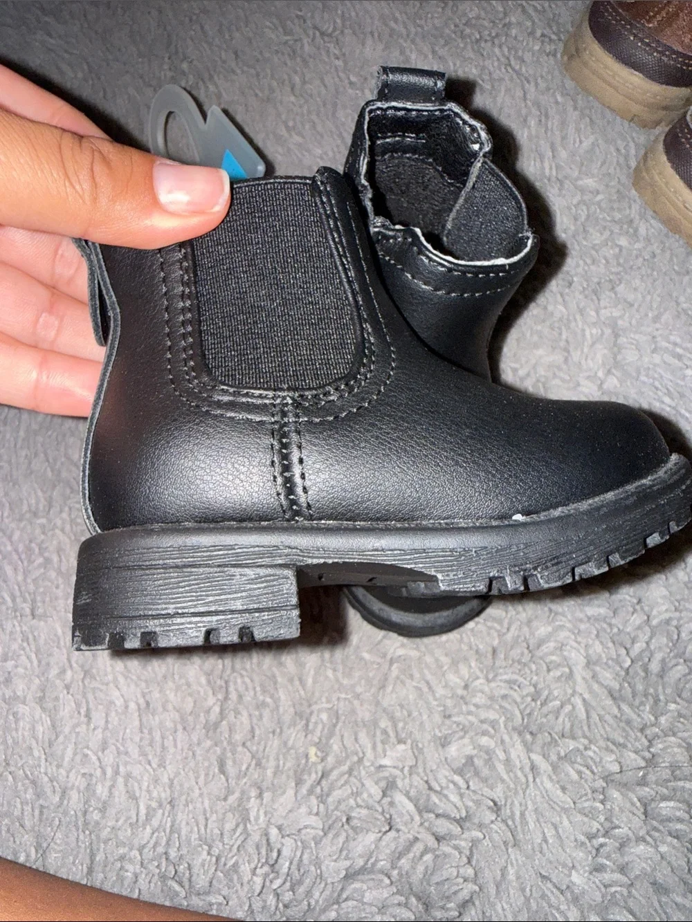 Kids Black Faux Leather Ankle Boots